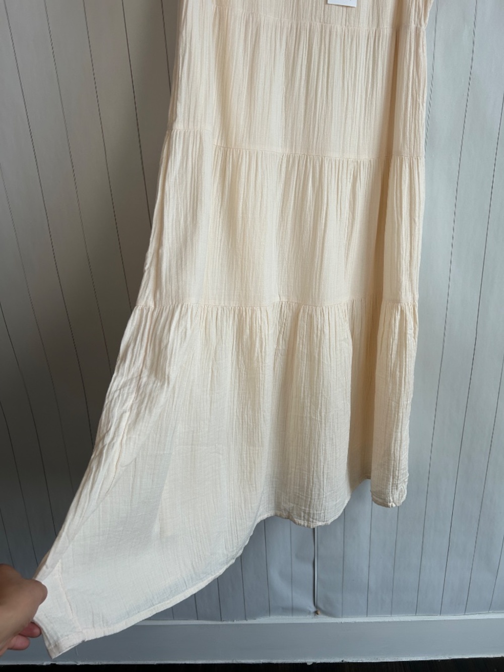 Quince size M gauze tiered maxi dress 100% organic cotton cream v-neck NEW - Picture 4 of 12